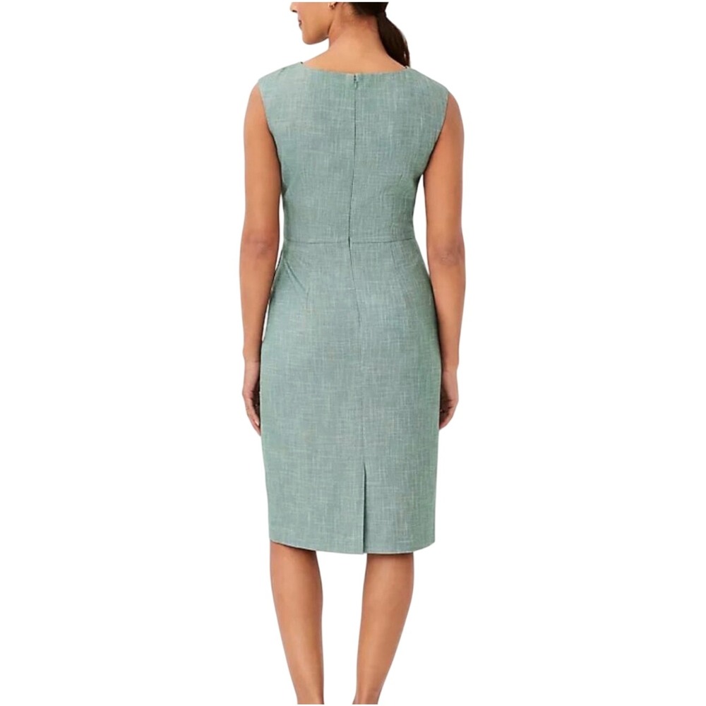 Ann Taylor Sheath Dress Sage Green Faux Wrap Tie Waist Career Professional 14 - Picture 2 of 5